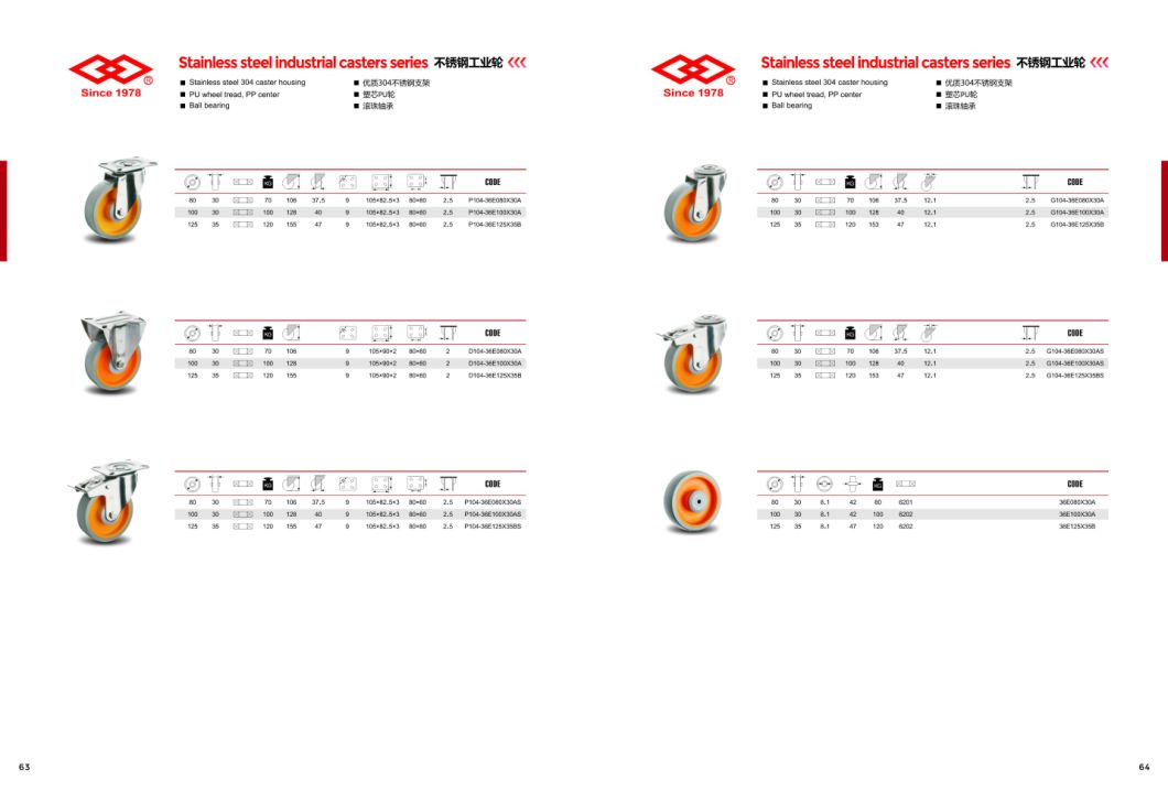 Grey PU Stainless Steel Caster (D104-36E100X30A)