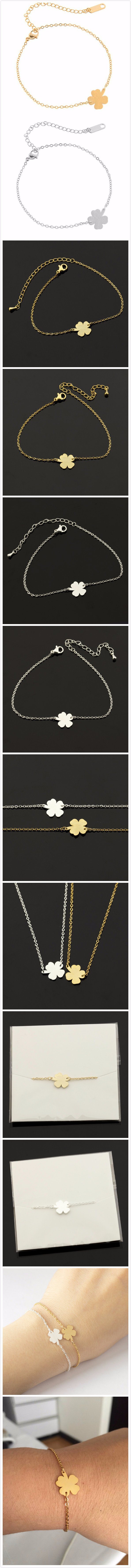 Stainless Steel Lucky Charm 4-Leaf Clover Irish Good Luck Bracelet