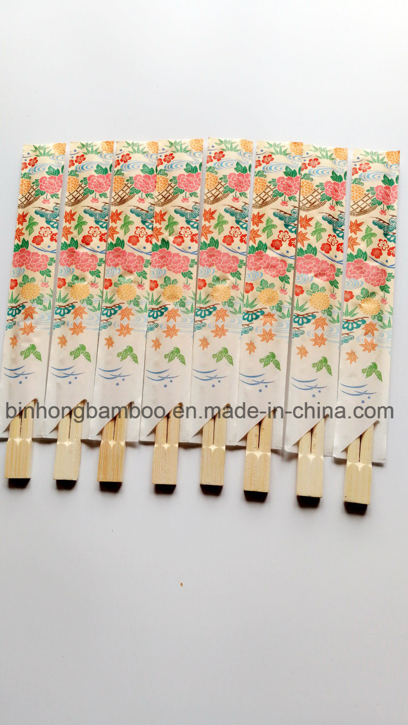 Flower Print Bamboo Chopsticks with Sleeve Paper Wrapped