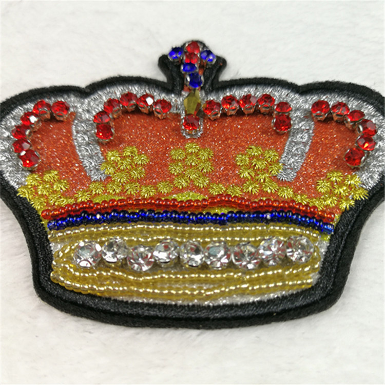 Imperial Crown Rhinestone Badge Beads Embroidery Woven Applique Patch