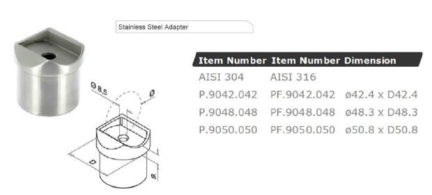 Stainless Steel Adapter for Handrail Fittings and Balustrade