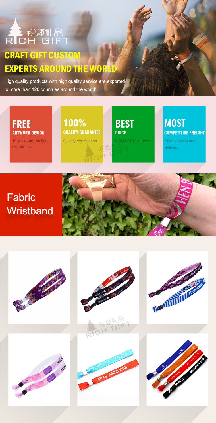 Promotion Wholesale Custom Logo Fashion Polyester Woven Bracelet Nylon RFID NFC Sport Elastic Disposable Textile Label Cotton Thread Fabric Wristband for Event