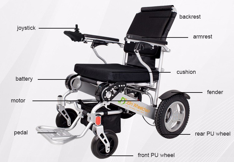 Aluminium Alloy Brushless Motor Lightweight Folding Power Wheelchairs for Hospital