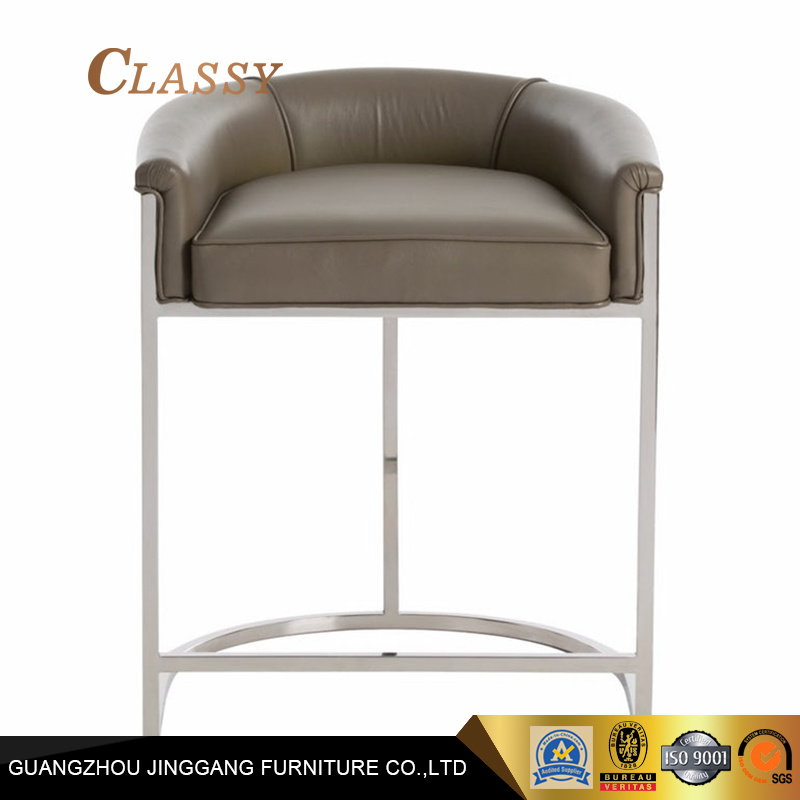 Modern Bar Furniture Leather Bar Stool with Silver Base