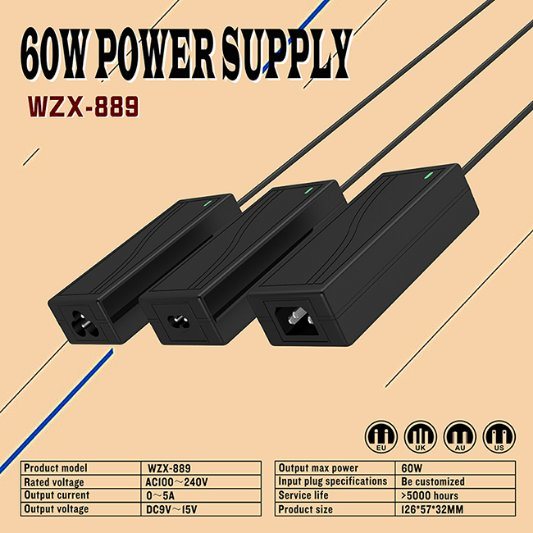 12V 5A 60W EU/Us/Cn/UK/Au/in...Desktop Adaptor, Power Supply for Monitor, LED Light, LCD