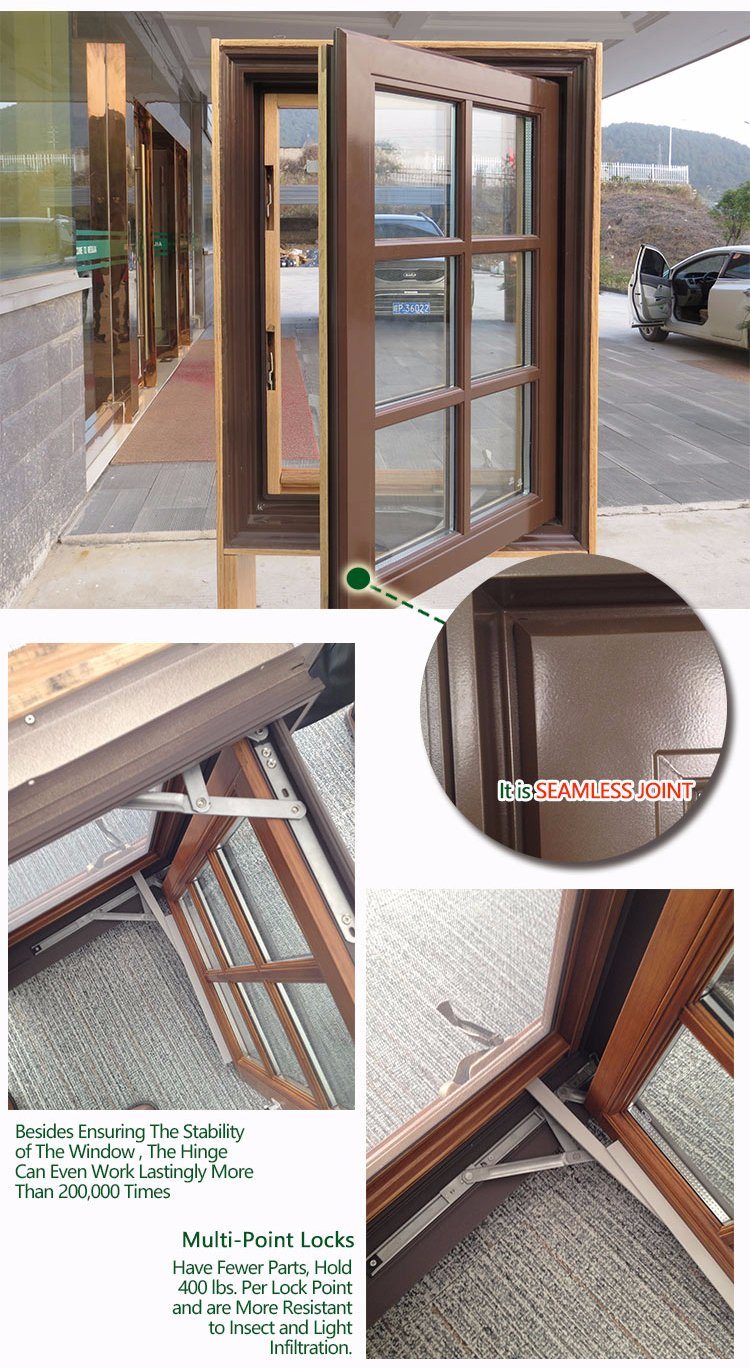 North America Standard Casement Wood Aluminum Window with Crank Operator