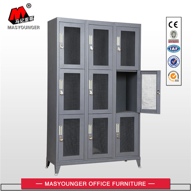 Commercial Use Deep Gray Color 9 Mesh Door Metal Locker