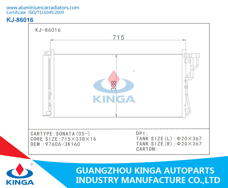(05-) 97606-3k160 AC Condenser Replacement for Hyundai Sonata