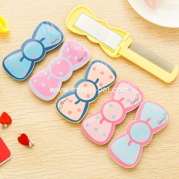 Daily Accessory Bowtie Animal-Shape Travelling Girl Hair Comb with Mirror