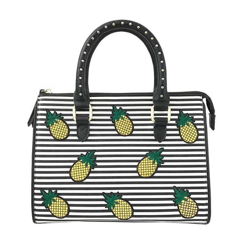 Yc-H026 Hot Selling Striped Fashion Elegant Women Handbag with Pineapple Embroidery