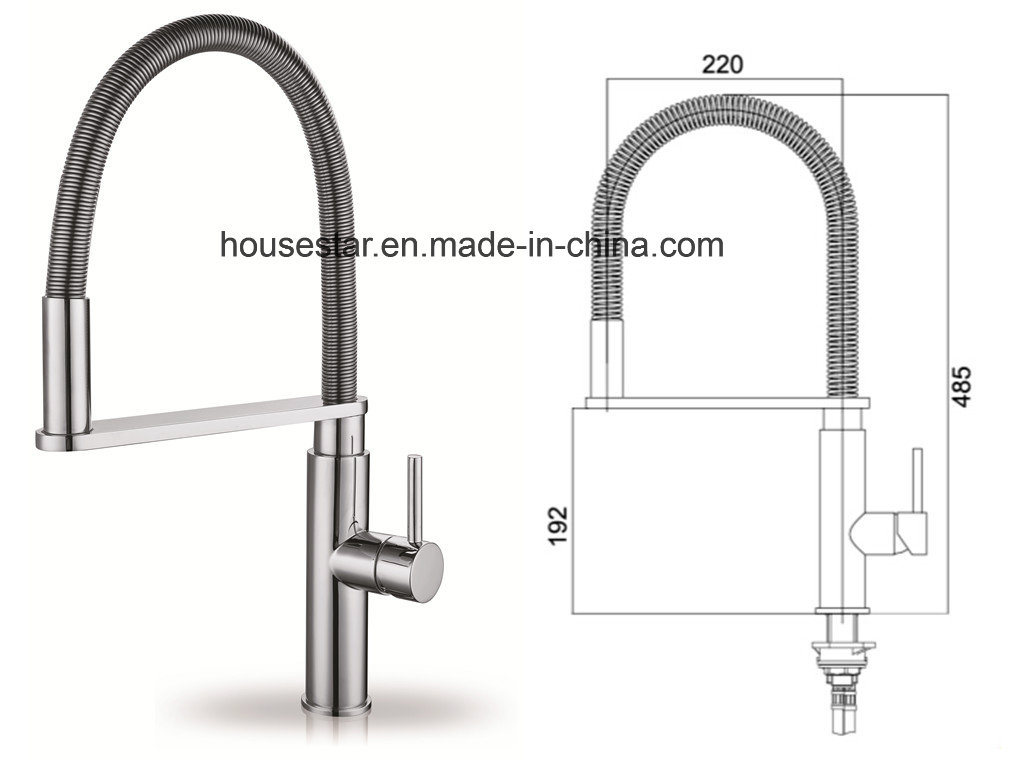 Stainless Steel Tube Brass Body Sink Mixer Kitchen Faucet (HHY3037)