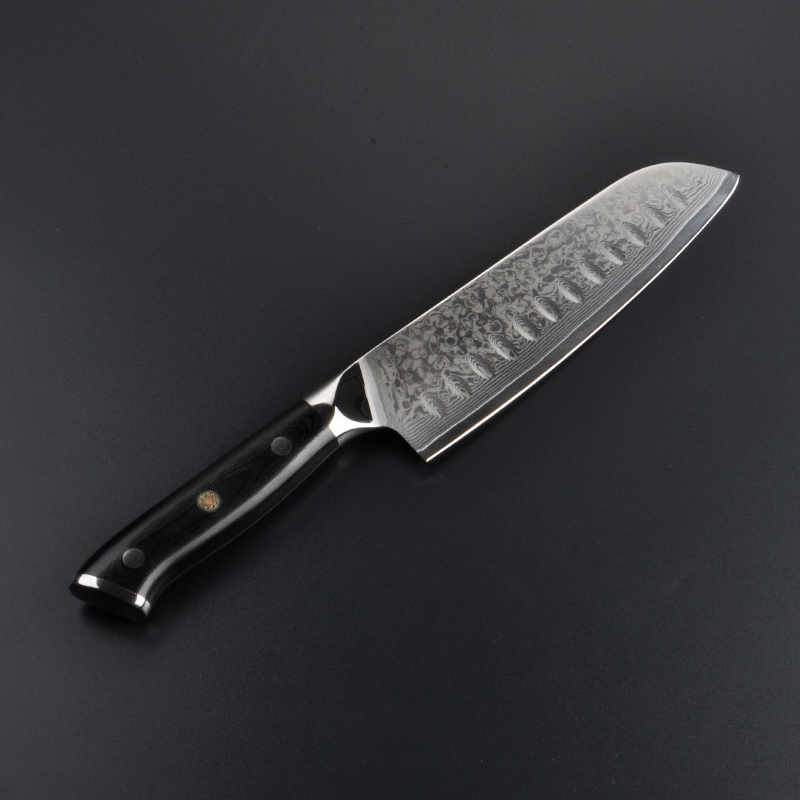 7 Inch Santoku Damascus Pattern Steel Core Vg10 Blade with Black G10 Handle Japanese Style Kitchen Knife (JD53)
