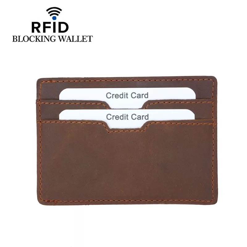 RFID Blocking Pull Credit Card Holder Vintage Leather Wallet