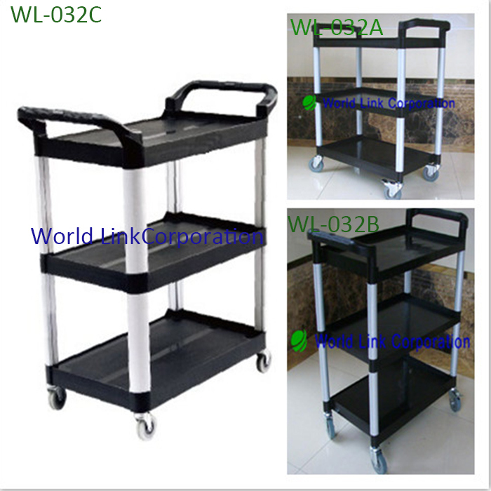 Plastic Hotel Multifunction Trolley 3 Layers Hand Service Cart