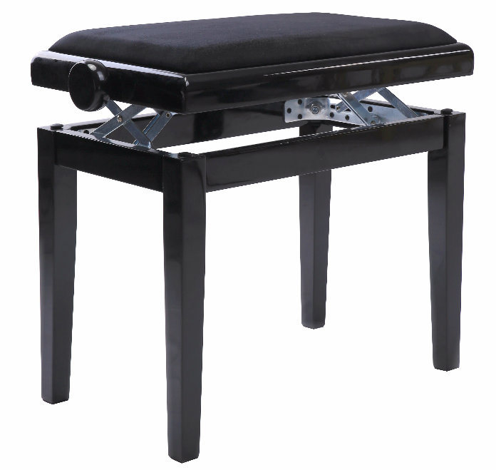 Adjustable Piano Bench High Gloss Black Finish Velvet Padded Seat