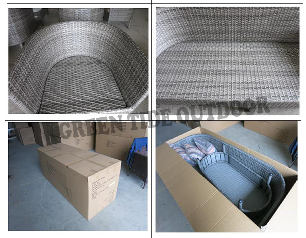 Outdoor Garden Furniture Rattan Wicker Sofa Set with Stripe Cushion