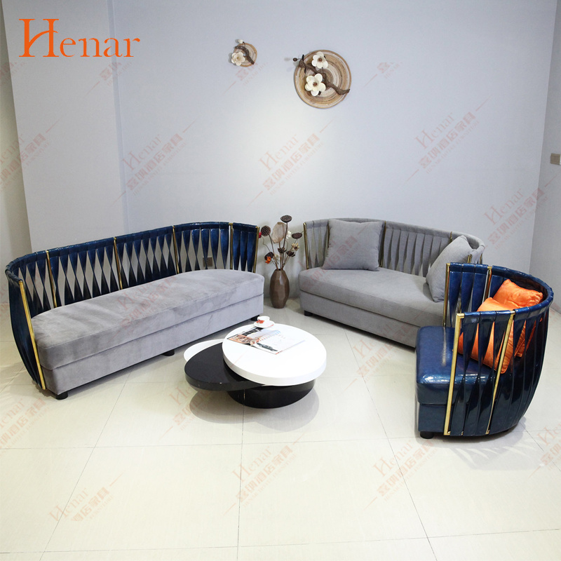 Modern Luxe Golden Stainless Steel Hotel Lobby Sectional Sofa