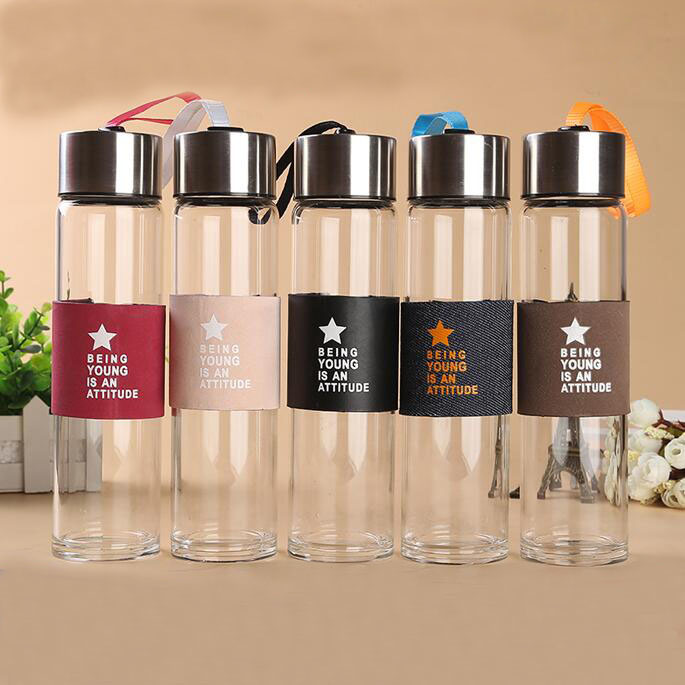 Colorful 450ml Sport Cup Glass Bottle Portable Cup