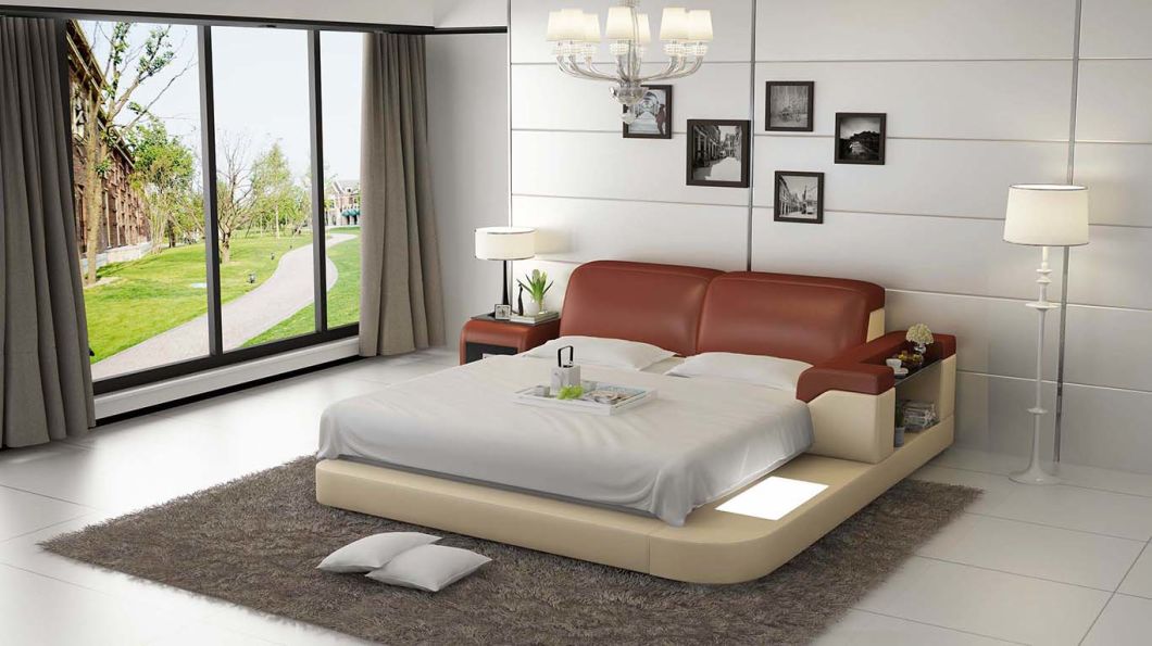 Contemporary LED Light Leather Bed for Bedroom