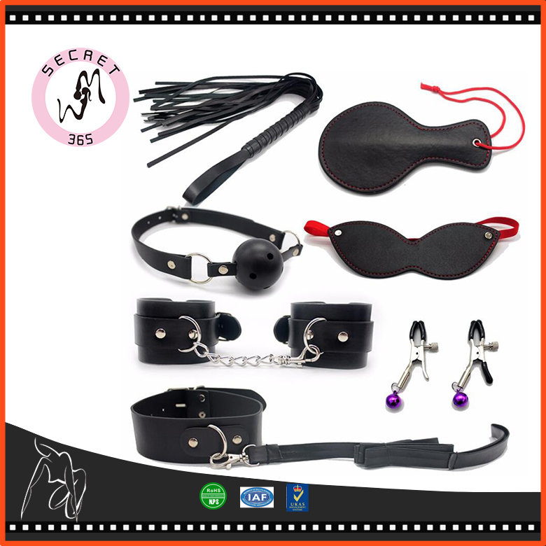 Sex Toy for Adult Games Handcuffs Nipple Clamps Whip Collar Bondage Restraint 8piece/Set