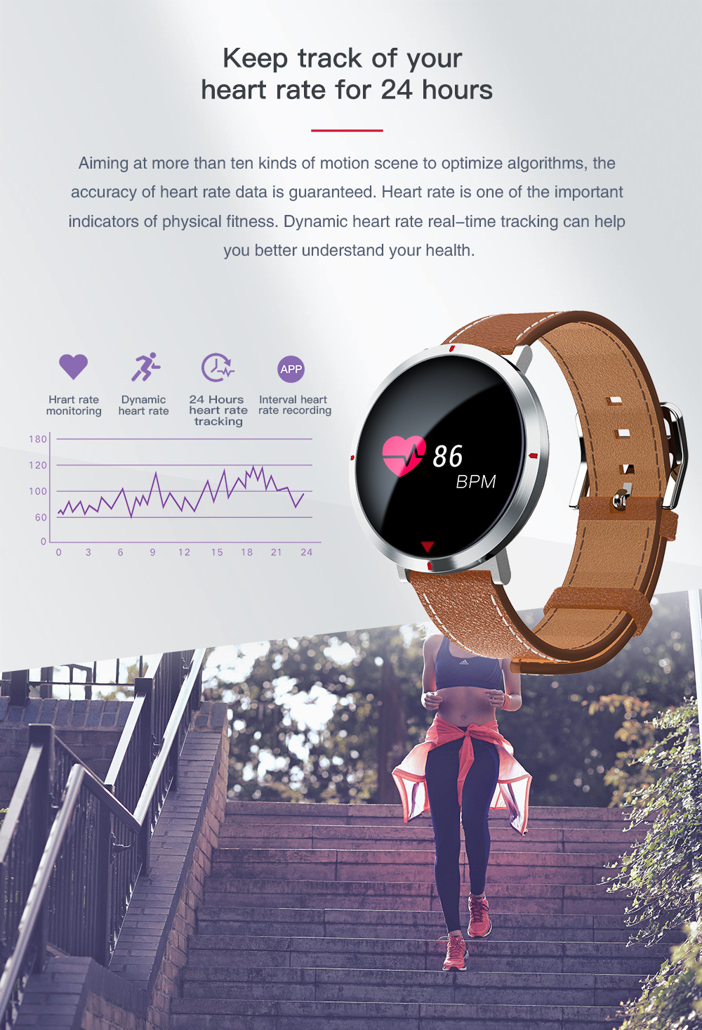 2018 Distributor Newest Round Color Display Screen Sport Fitness Smart Watch with Heart Rate/Sleep Monitoring/Pedometer/Sedentary Reminder/Blood Pressure