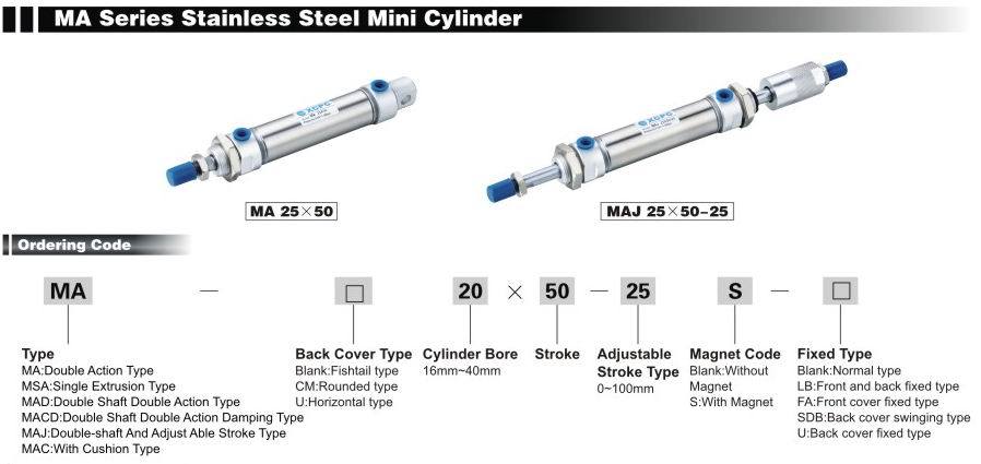 Ma Series Stainless Steel Mini Air Cylinder