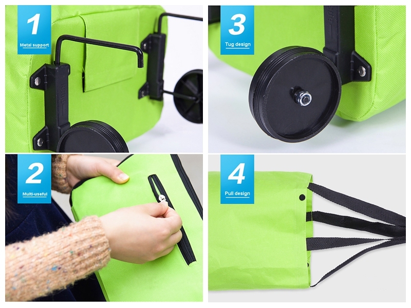 Foldable Nylon Grocery Portable Wheeled Market Shopping Trolley Bag