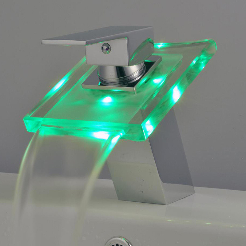 Square Glass Waterfall Bath Basin Tap Single Lever Faucet