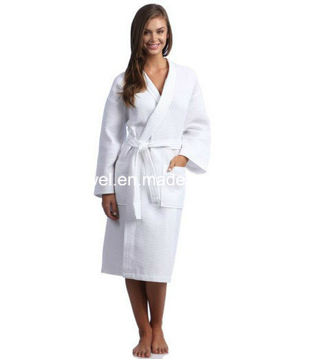 Hotel and SPA White with Black Monogram Turkish Cotton Unisex Terry Bath Robe