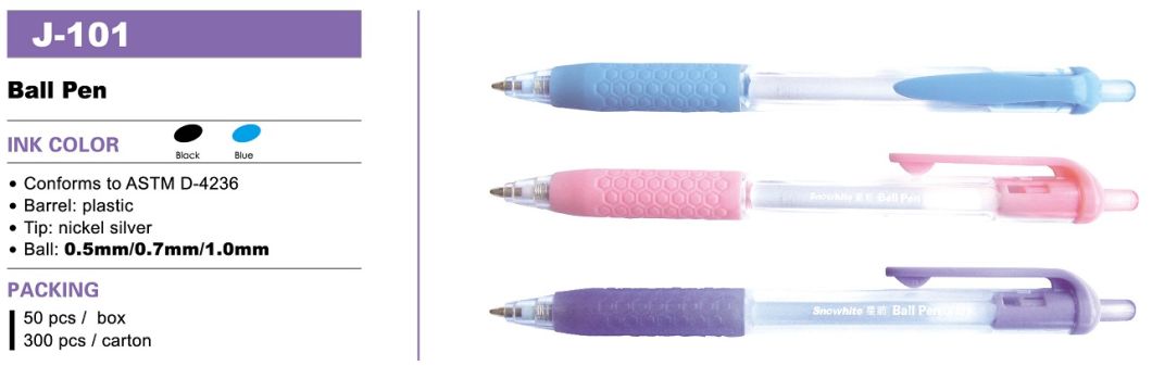 Customized Logo Promotional Gift Plastic Ball Pen J101 From Snowhite