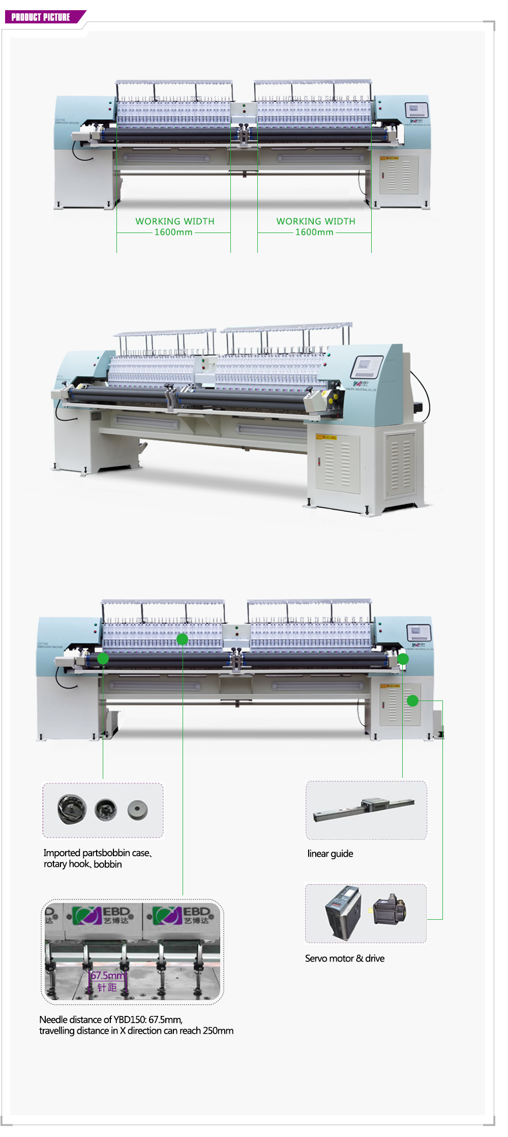 Ybd145 High-Speed Computerized Quilting Embroidery Machine