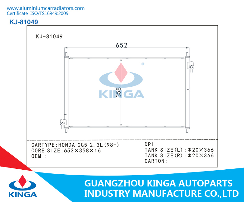 High Quanlity 2.3L Condenser Design Cooling Device for Honda Cg5'98