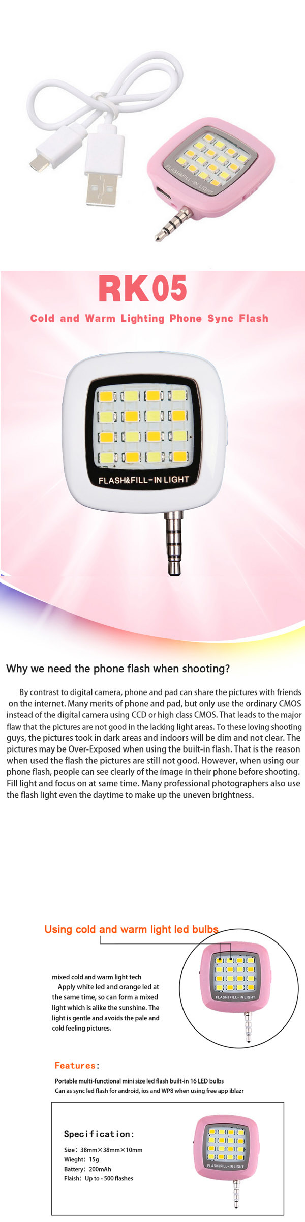 New Universal Mini 16 LED Selfie Flashlight for Phones, Cameras