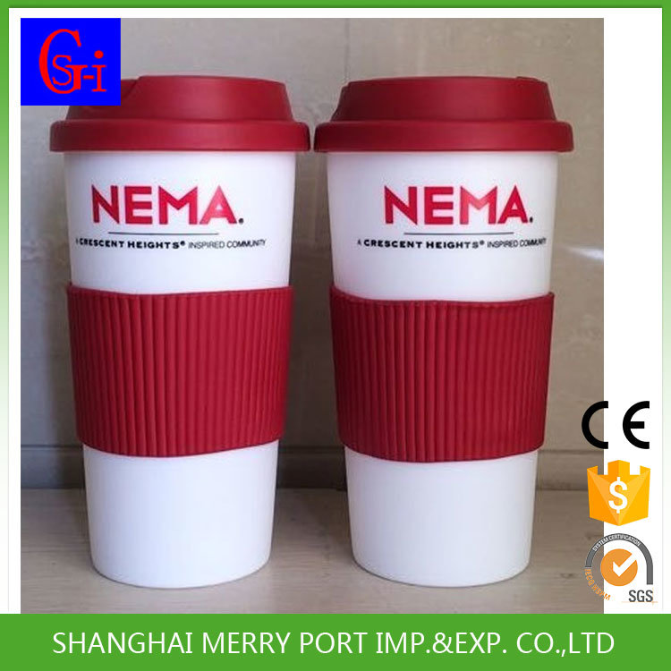 Disposable Plastic Coffee Cup Set, Plastic Coffee Cup with Silicon Lid, Plastic Coffee Cups with Handles
