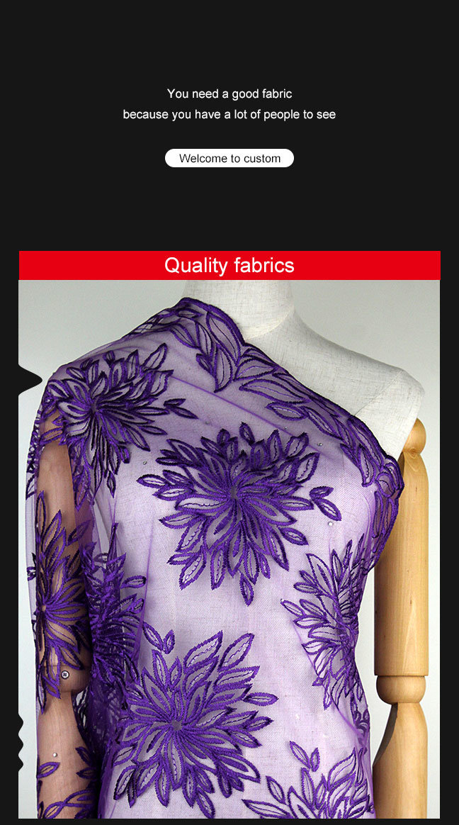 Fashion Design Purple Bridal Lace Fabric