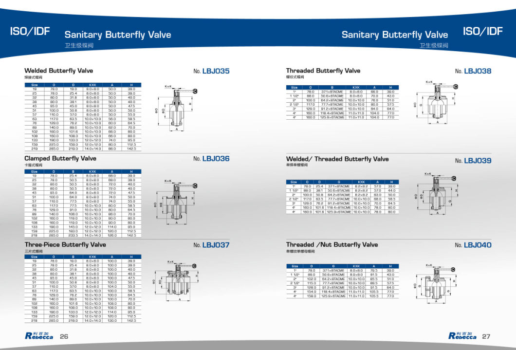 Wenzhou Rebecca Sanitary Weld Connection Butterfly Valve