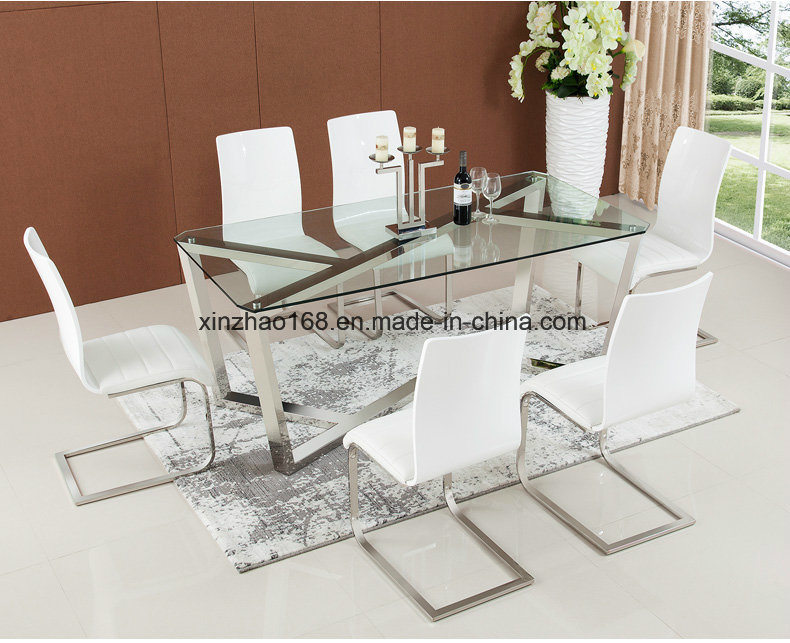 Stainless Steel Frame Tempering Glass Dining Table