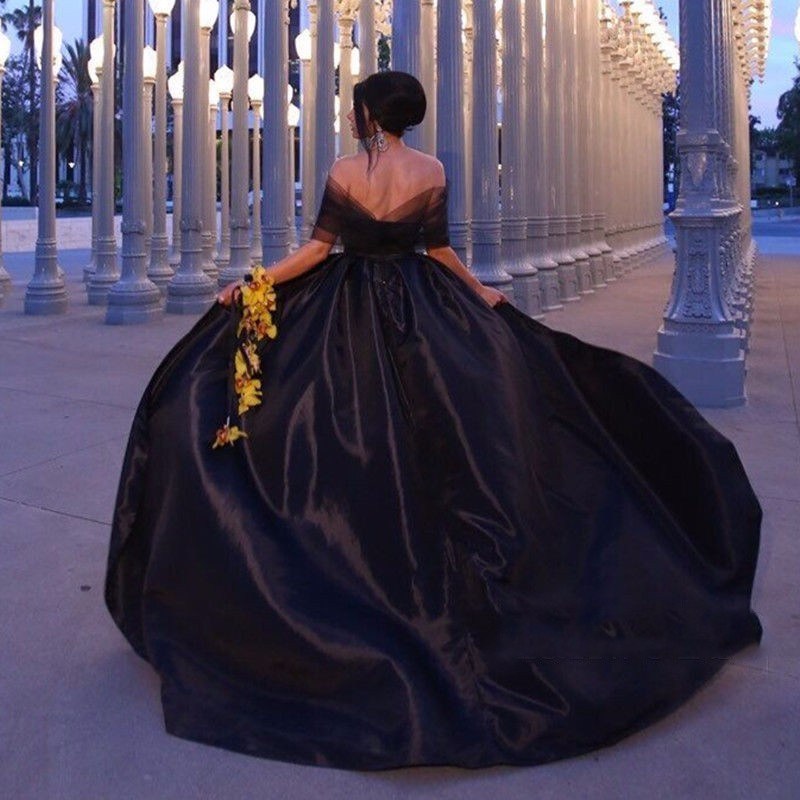 Black Party Prom Gown off Shoulder Hi-Low Mother Daughter Evening Dress P16080