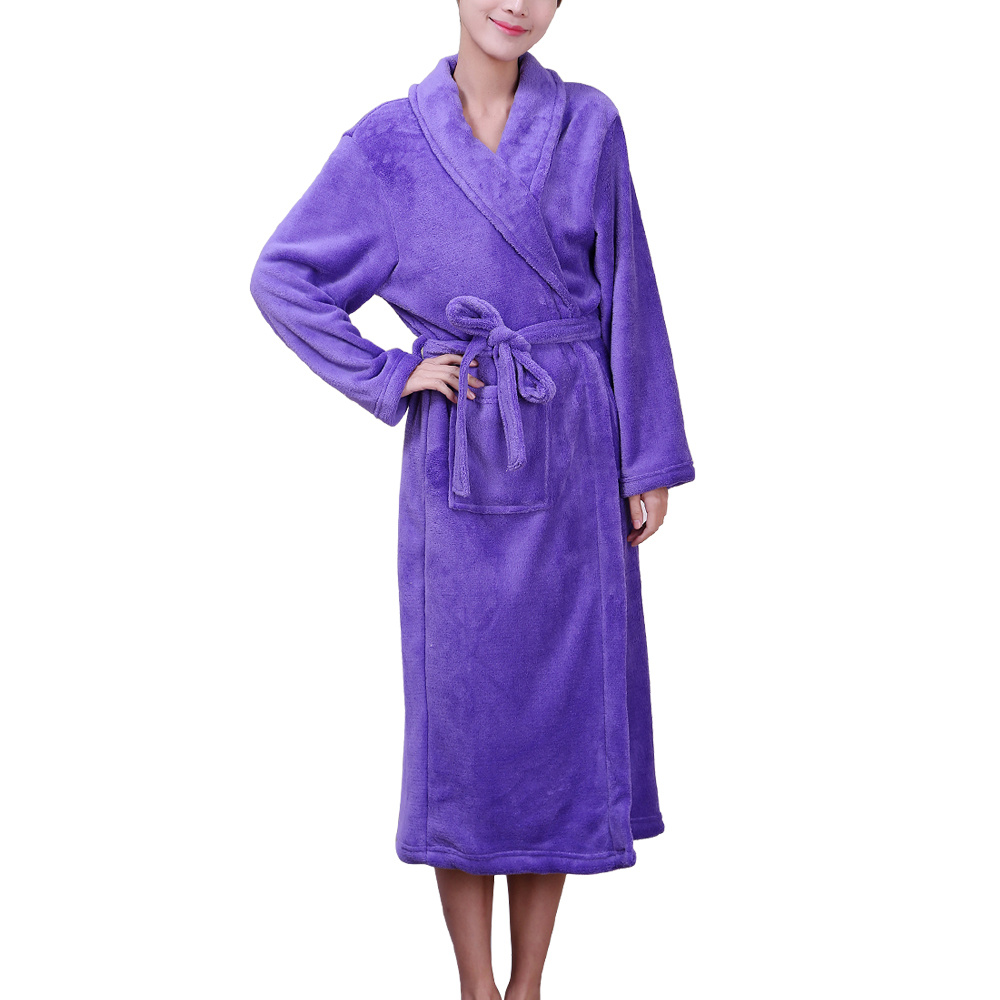 Hot Sale Super Soft Solid Color Coral Fleece &Terry Bathrobe