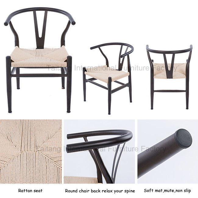 Rental Metal Y Chair with PU Cushion Rattan Seat