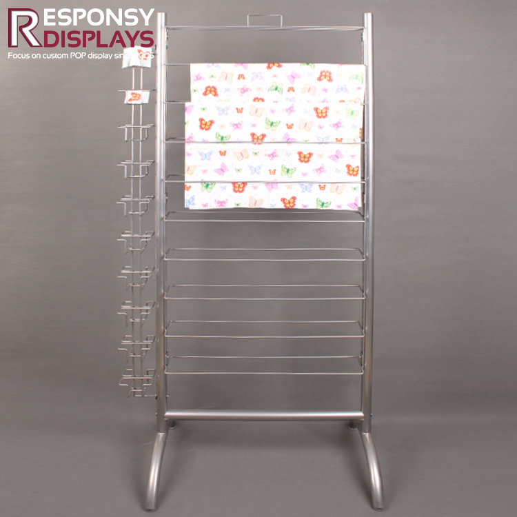 Floor Metal Hanging Fancy Gift-Wrapping Paper and Card Display Stand with Wire Hooks