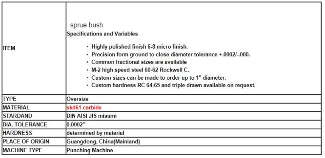 Sprue Bushing a Type with Plastic Mold Parts SKD61