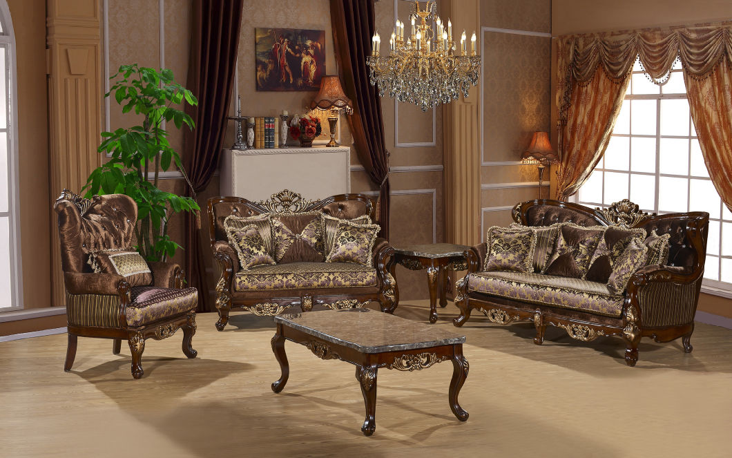 Solid Wood Sofa Sets Luxurious Fabric Sofa Sets 1 Seat Sofa 3 Seat Sofa Home Furniture 1+1+3 Antique Design