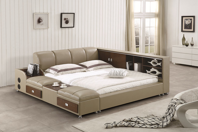 Korea Style Modern Genuine Leather Sofa Bed for Living Room Furniture -Fb8048A