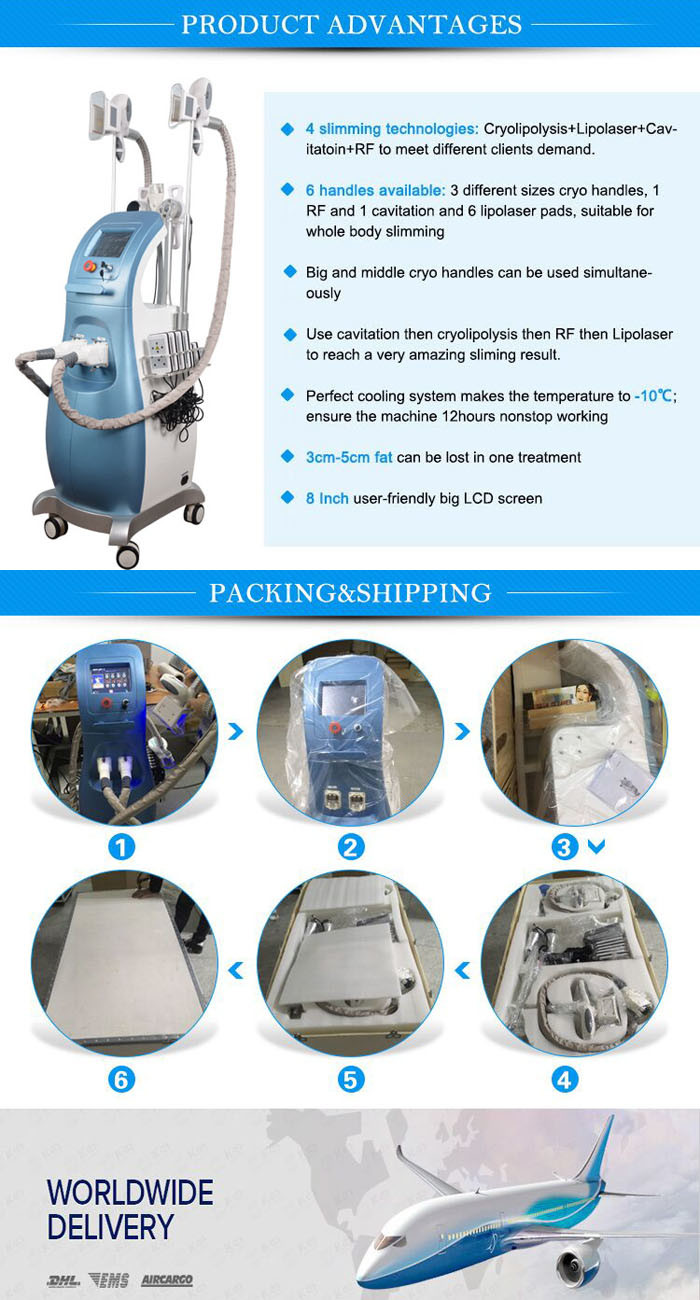 Cryolipolysis Body Slimming Cavitation Tripolar RF Face Lifting Vacuum Therapy Machine