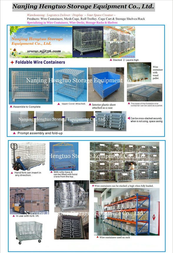 Roller Galvanized Steel Folding Warehouse Storage Cage, Wire Container, Mesh Storage Container Cages with Traction