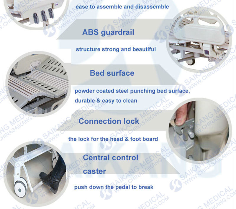 Manual Three Function Adjustable Hospital Crank Medical Bed