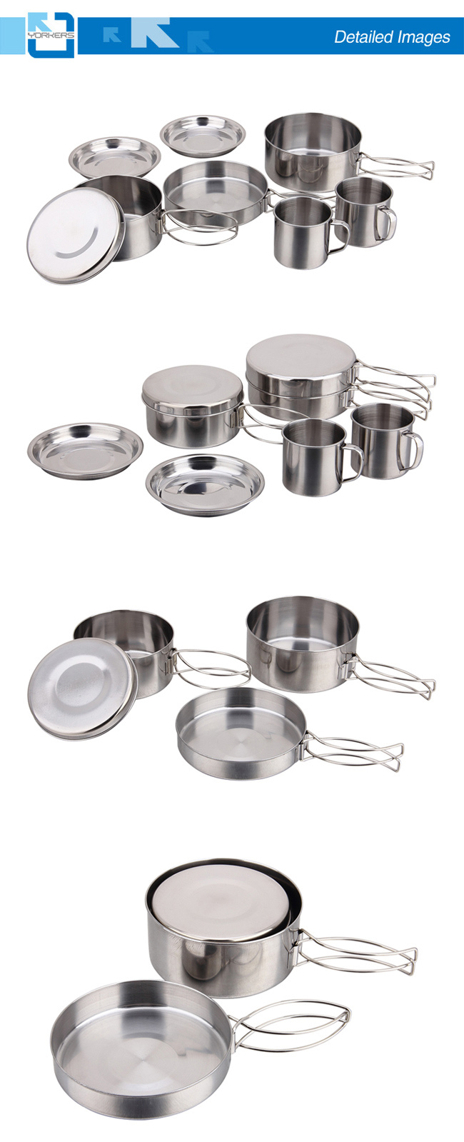 8 Pieces Cheap Stainless Steel Camping Kitchen Travel Cooking Set Camping Pot