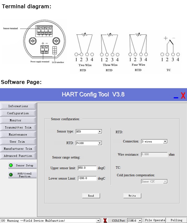 Hart PT100 Rtd Temperature Transmitter 4-20mA