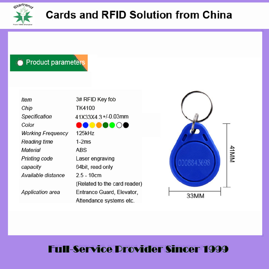 125kHz Em4100/Tk4100 Plastic RFID Keyfob Tag for Entrance Guard (Tag-03)